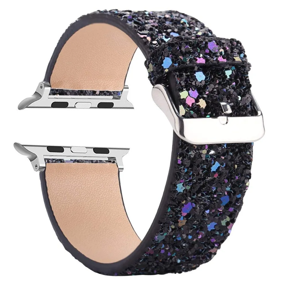 Блестящий кожаный ремешок для Apple Watch Series 4/3/2/1 38 мм 40 42 44 | Наручные часы