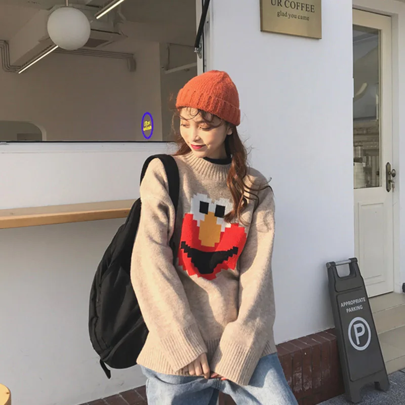 Зимняя одежда корейский женский свитер осенний с рисунками из мультфильмов