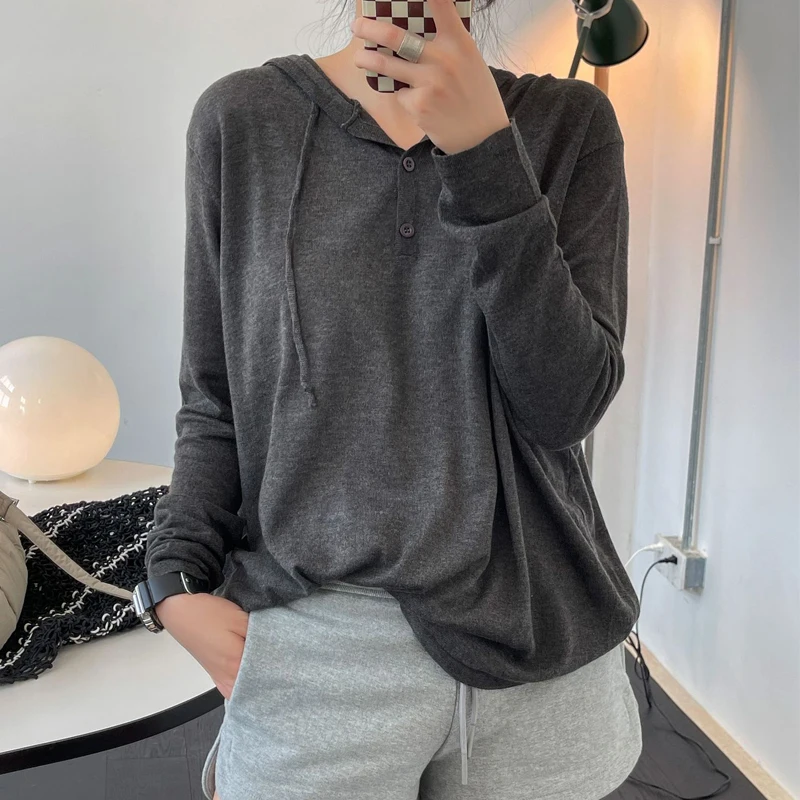 

Свитер женский шерстяной с капюшоном, однотонный, на весну и осень