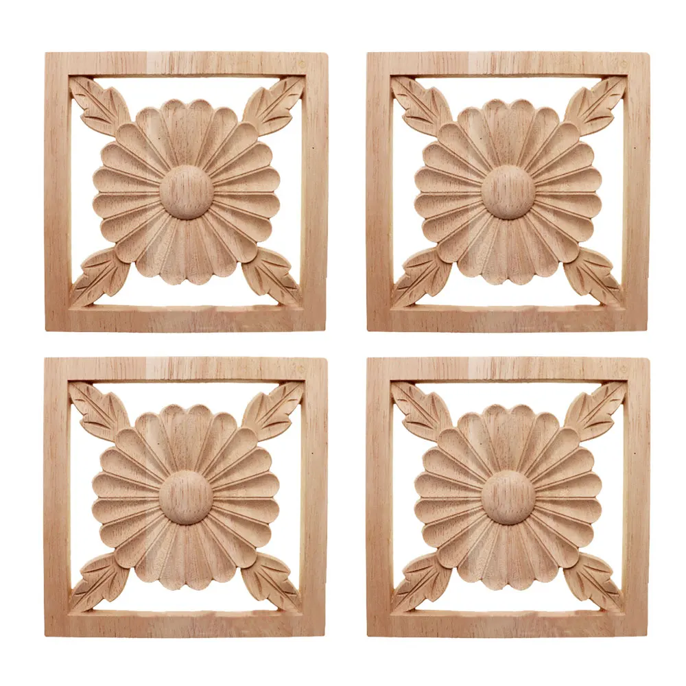 

4 шт. квадратная резиновая твердой древесины деревянные резные наклейка Неокрашенный накладка аппликация мебель уголки двери дома Декор Са...
