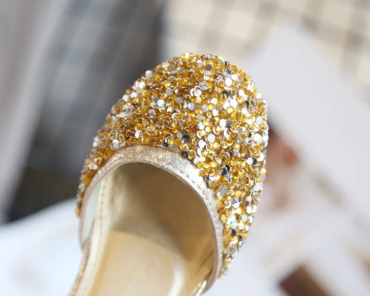 Детские блестящие сандалии на высоком каблуке для девочек детские с кристаллами