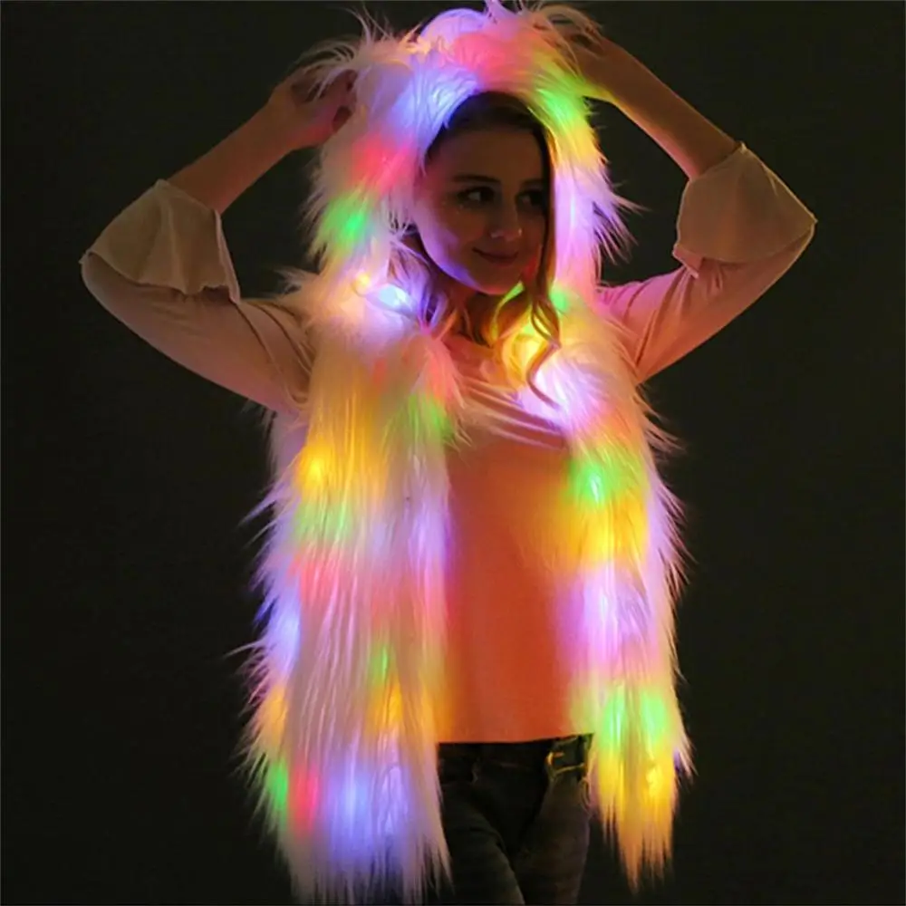 2019 светодиодный легкий искусственный мех пальто для женщин Рождественский жилет