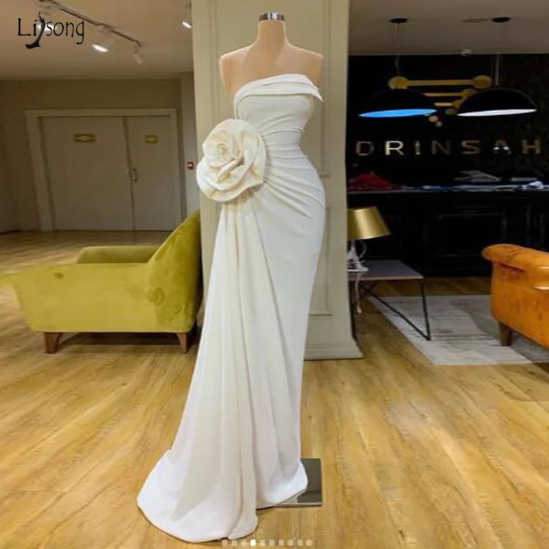 

robe de soiree longue Real Photo White Off Shoulder Mermaid Evening Party Dresses Flower Vestido De Festa abiye Formal Dresses