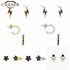 Женские серьги-гвоздики CANNER из стерлингового серебра 925 пробы с черным кристаллом и цирконием, модные мини-серьги для пирсинга, ювелирные изделия