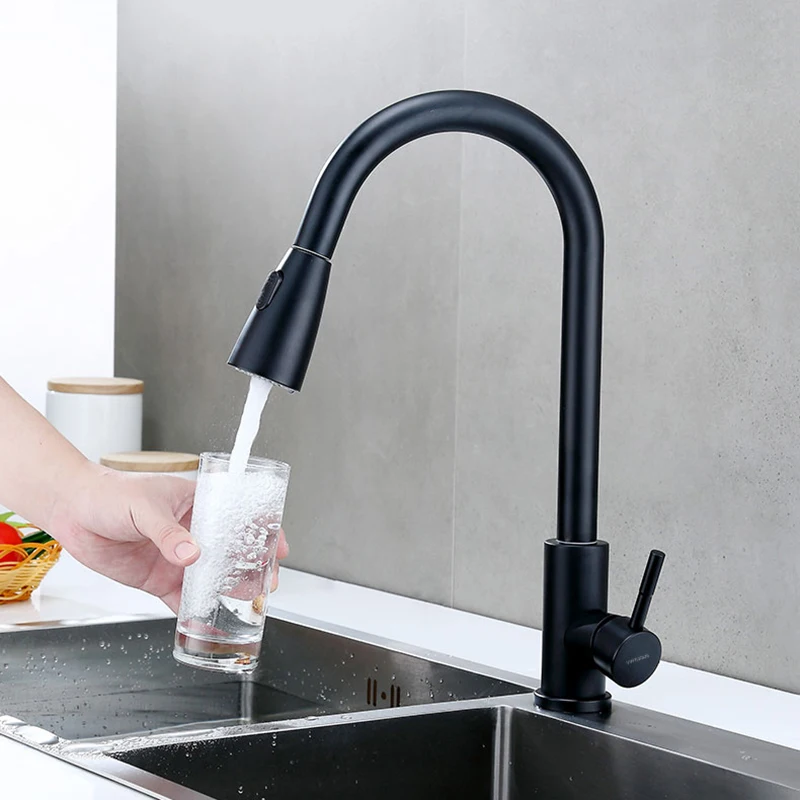 

Kitchen Faucets Pull-down Kitchen Tap Stainless Steel Single Handle Sprayer Water Mixer Tap