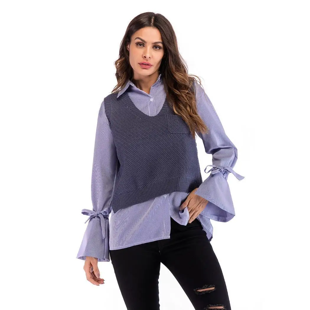 Женский модный Повседневный однотонный вязаный свитер без рукавов с v образным