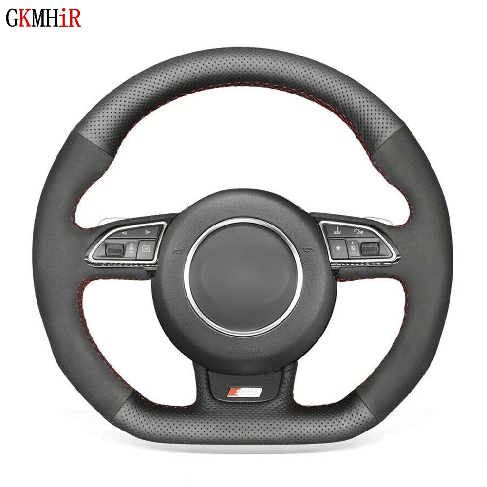 

Black Genuine Leather Suede Car Steering Wheel Cover For Audi S1 (8X) S3 (8V) Sportback S4 (B8) Avant S5 (8T) S6 S7 RS Q3 SQ