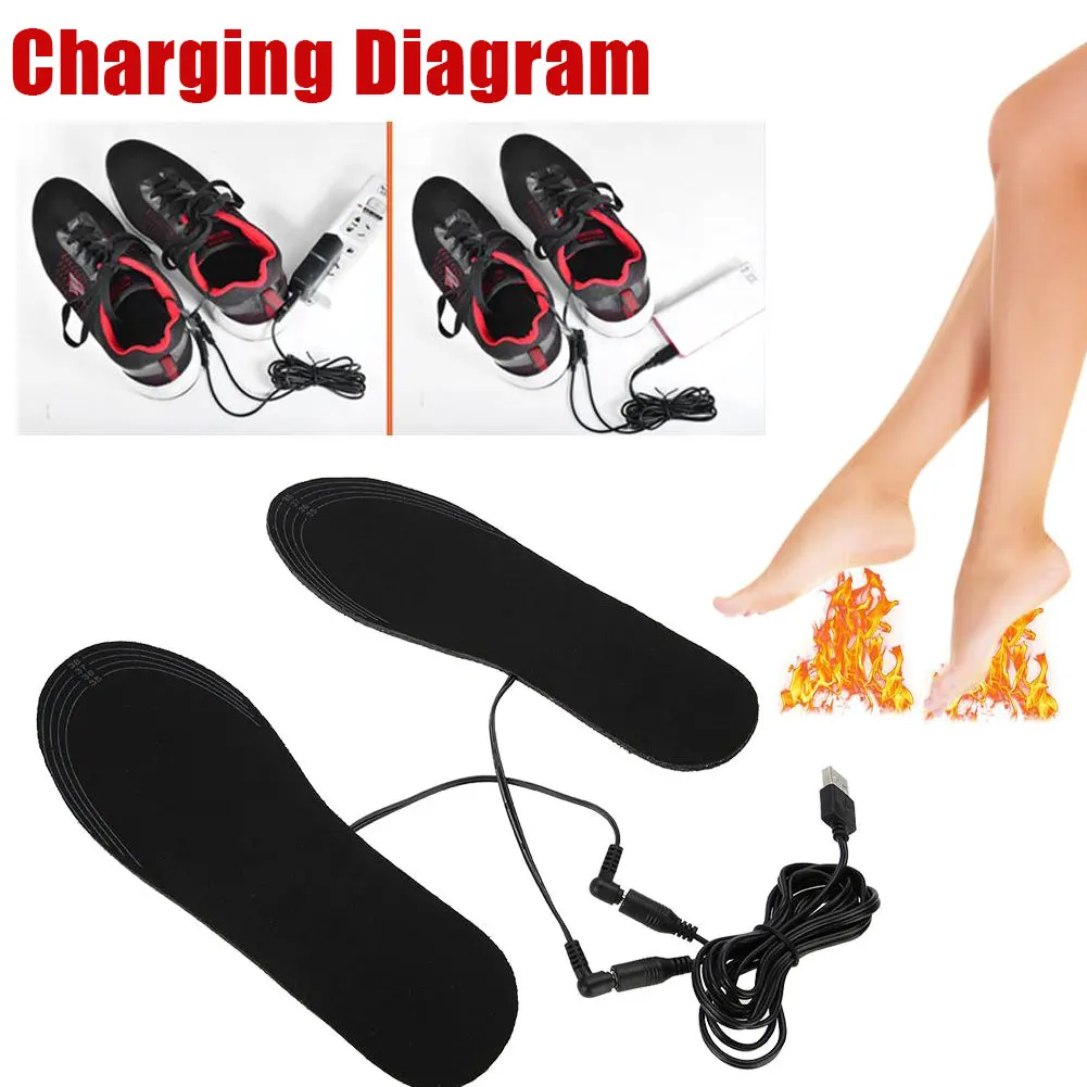 

1 Pair of Winter Outdoor Sports Foot Warm Insoles USB Heating Shoes Comfortable and Soft Cotton Can be Cut Size Super Large Size