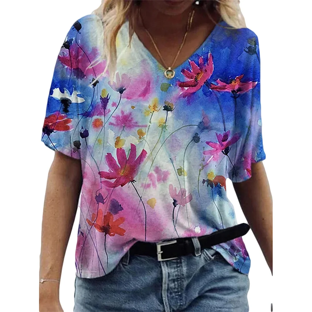 

Harajuku Floral printed Tshirts Woman Loose Vintage Graphic T Shirts Female Tops 2021 Short Sleeve Summer Tees Women Clothing