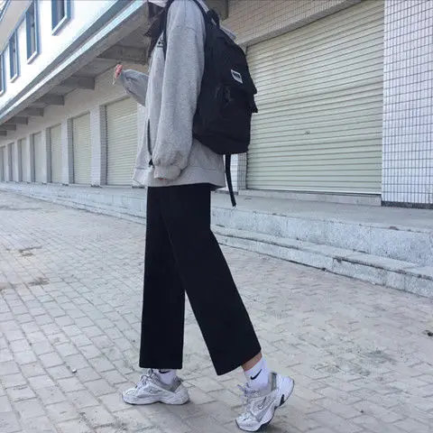 

Spring and summer new black straight pants Korean version loose and thin wide leg pants high waist quarter casual pants