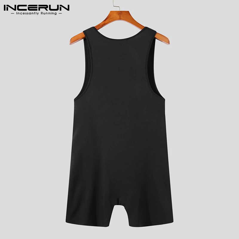 INCERUN Comfortable Homewear New Men's Bodysuit Solid All-match Simple Rompers Male Front Cutout Hot Sale Jumpsuits S-5XL 2022