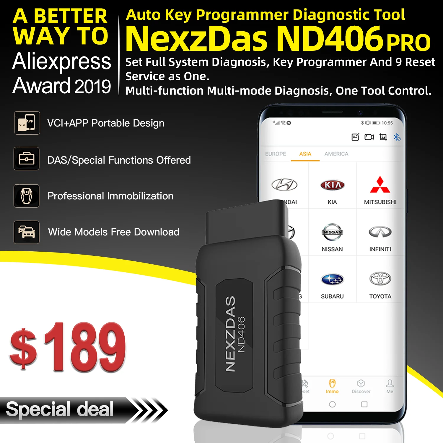 HUMZOR NEXZDAS ND406 OBD Авто ключ программист иммобилайзер универсальный автомобильный диагностический инструмент OBD2 автомобильный код считыватель сканер