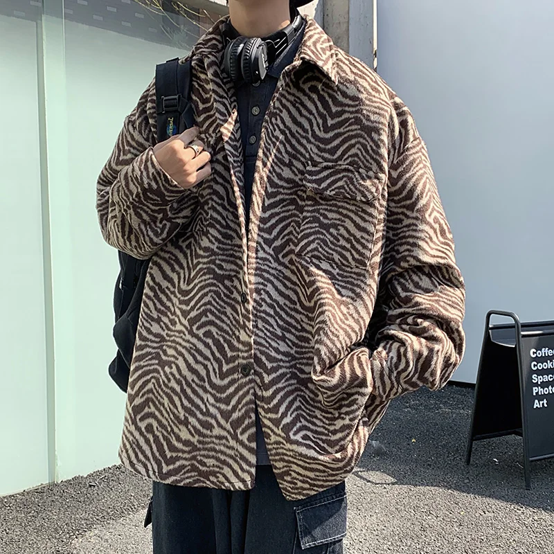 Куртка мужская с леопардовым принтом модная повседневная свободная ветровка