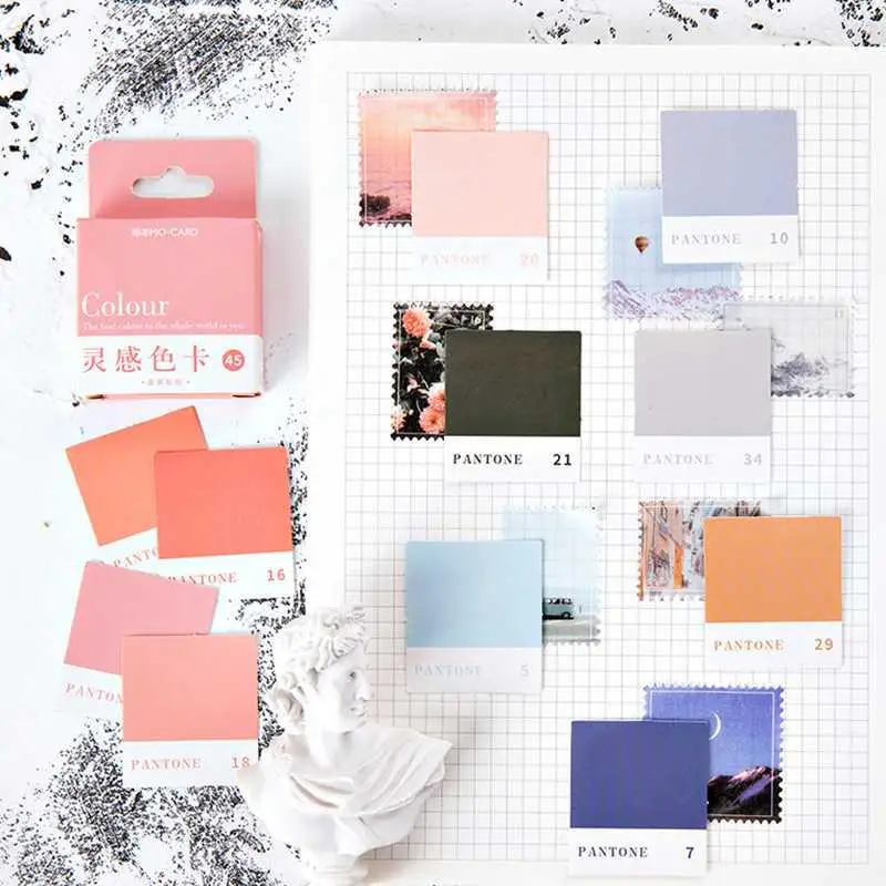 

45 Pcs/Box Inspiration Color Card Colorful Stickers Kawaii Decoration Stickers Scrapbooking Students Planner Supplies