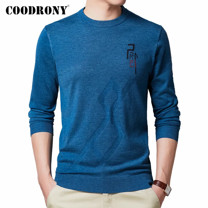 Мужской хлопковый свитер COODRONY повседневный тонкий трикотажный пуловер с круглым