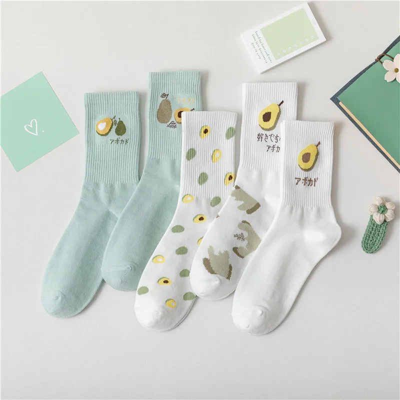 

Новинка, креативные корейские дневные Носки ярких цветов в стиле колледжа, забавные носки с фруктами и авокадо