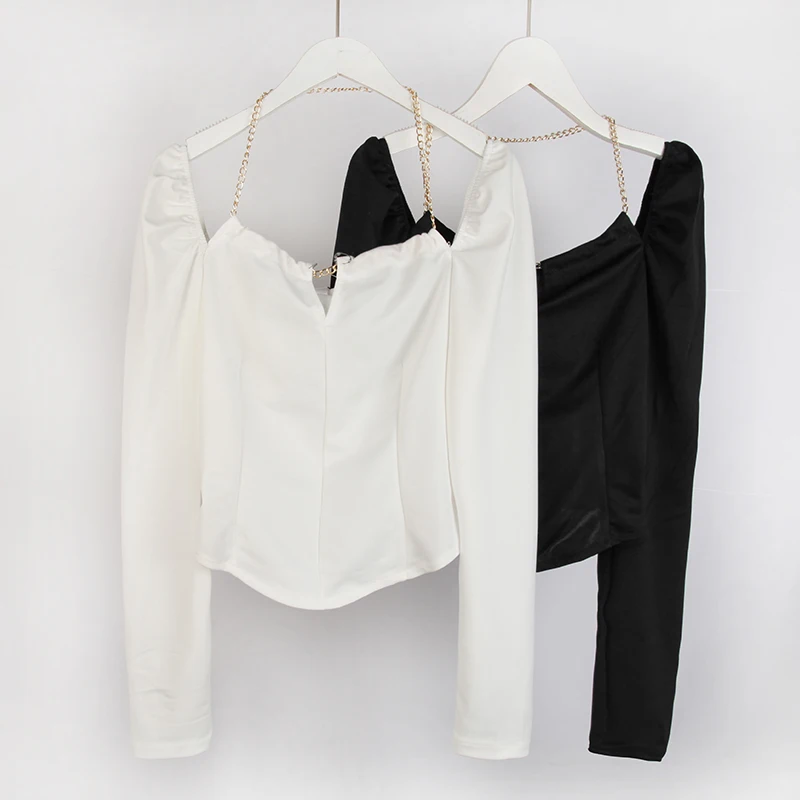 

Французская нишевая дизайнерская рубашка, маленькая рубашка на одно плечо с низким воротником и длинными рукавами, женский короткий топ на ...