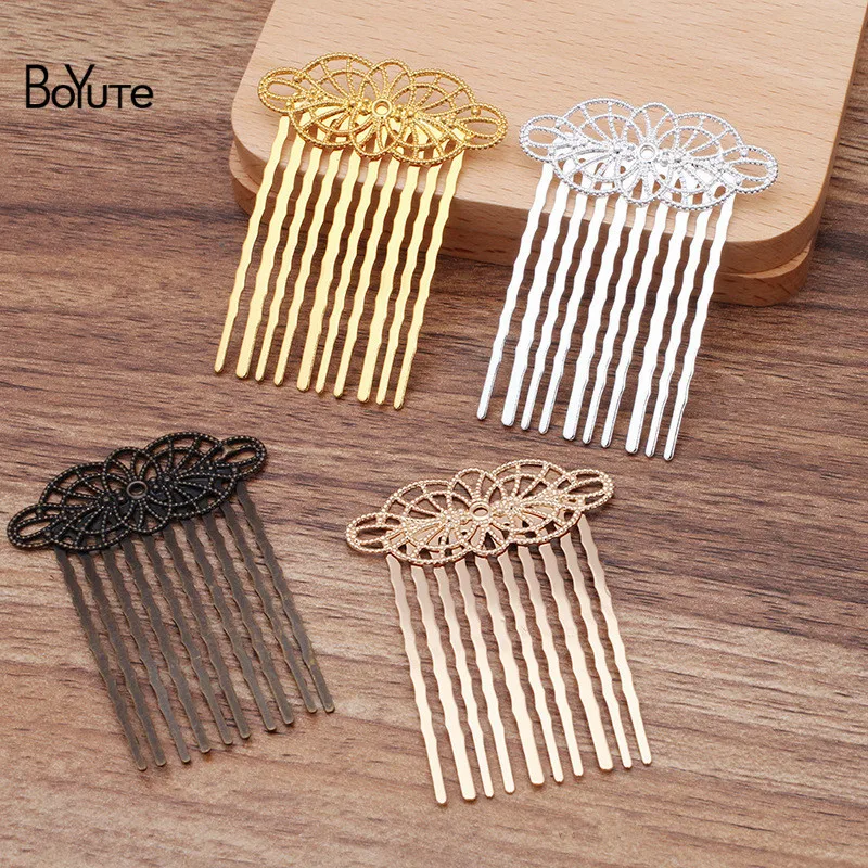 

BoYuTe (10 Pieces/Lot) 73*59MM Metal Brass Filigree Flower Hair Comb 10 Teeth Diy Hair Accessories Handmade Materials