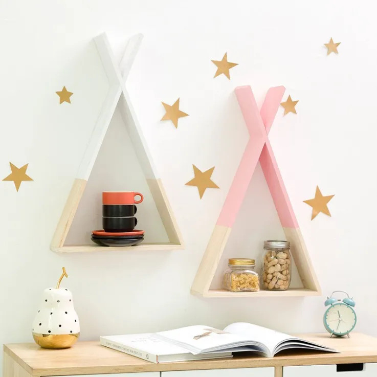 

Nordic Style Wooden Triangle Shelf Lovely Colors Shelf Wall Hanging Trigon Storage Book Shelf Home Kids Baby Room DIY Decor