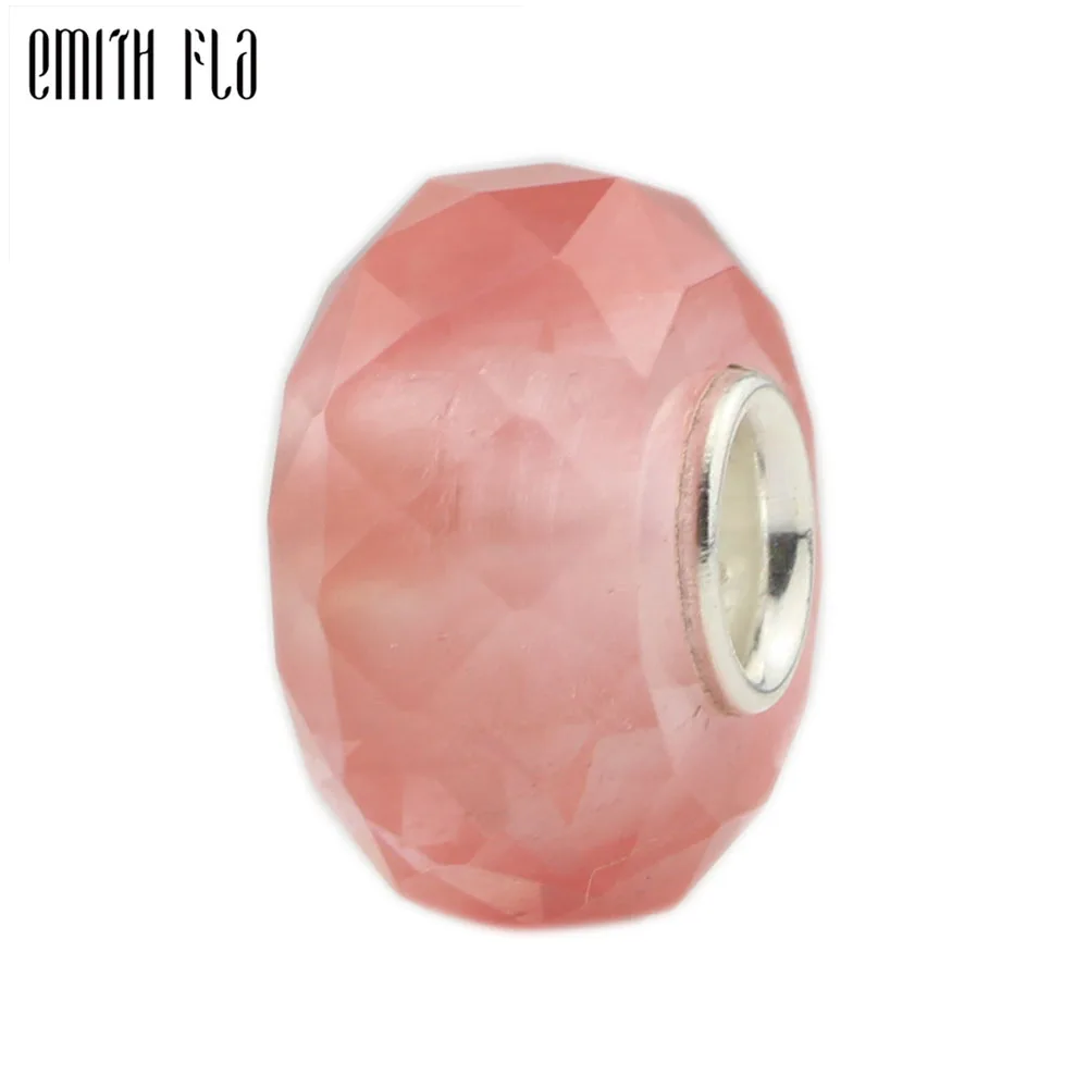 

Square Cut Stone Charm Beads 925 Sterling Silver Beads Fit European Charm Bracelets Round Beads For Jewelry Making Big Hole