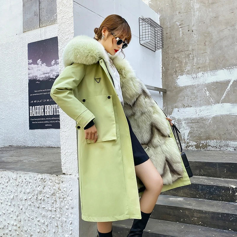 Real Fur Coats and Jacket Women Candy Colors Parkas 2022 Winter New Fox Fur Liner Removable Warm Thick Natural Fur Hooded Parkas