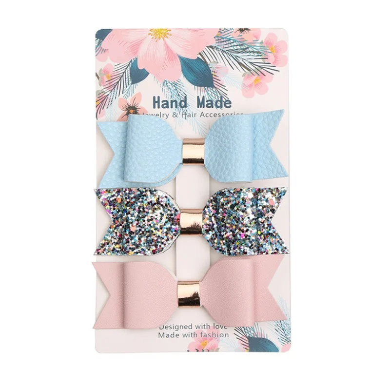 3 шт./лот детские заколки для волос с блестящим бантом ручной работы розовые