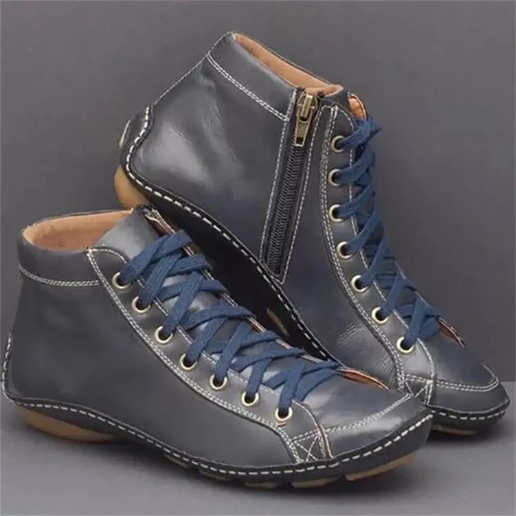 

New Women's Round Toe Casual Women's Leather Shoes, Leather Boots, Front Lace-up Martin Boots, Low-heeled Women's Shoes