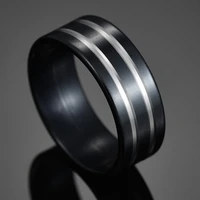 mens ring stainless steel black anti allergy smooth simple 2 row mid wedding couples rings jewelry for men dropshipping