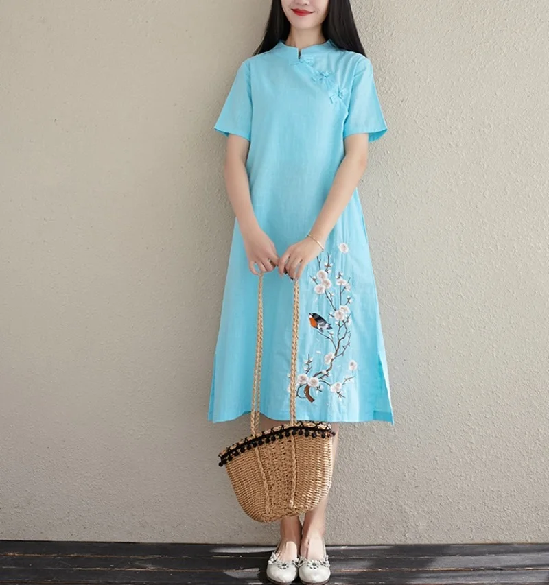 Ципао весна-лето 2019 традиционное китайское платье женское хлопковое льняное