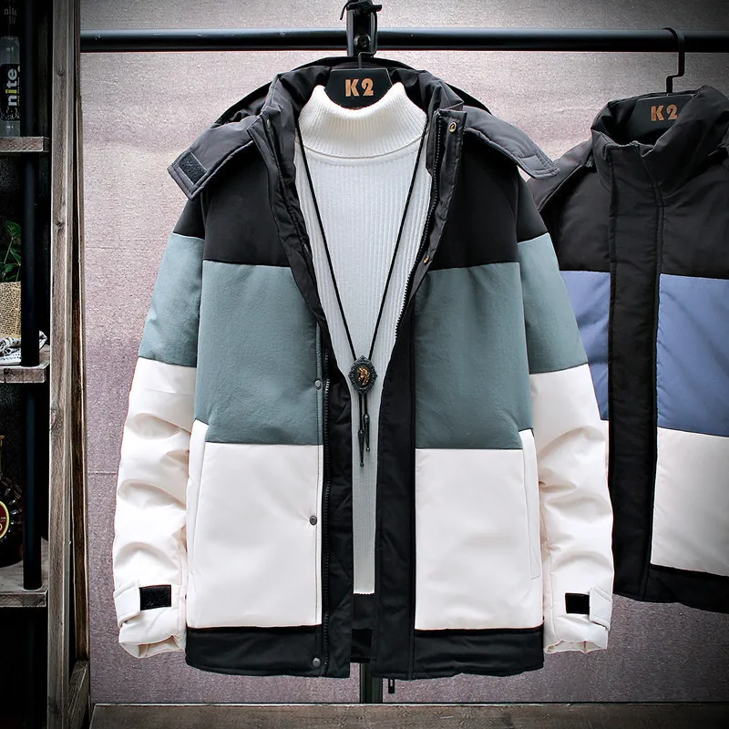 2020 Men Jacket Zipper Winter Autumn Warm Casual Patchwork Men's Outwear Fur Hooded Big Pocket Coats Parkas Windproof 4XL