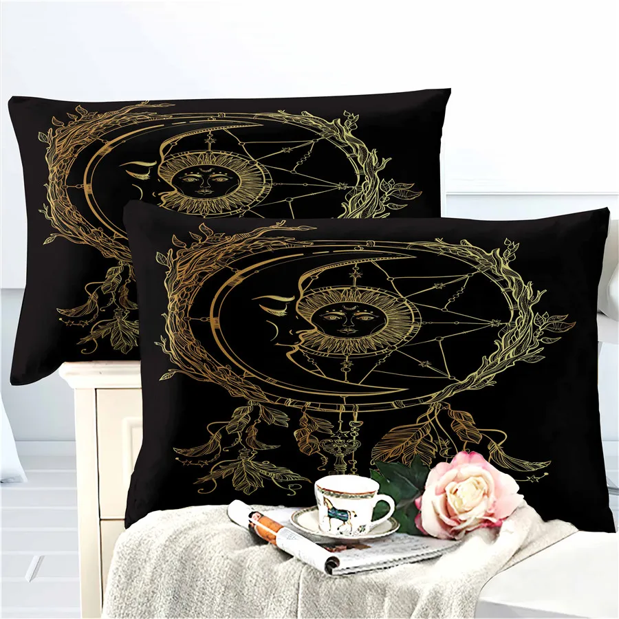 HELENGILI 3D Bedding Set Golden Sun Moon Print Duvet cover set lifelike bedclothes with pillowcase bed home Textiles #TJ-1 | Дом и сад