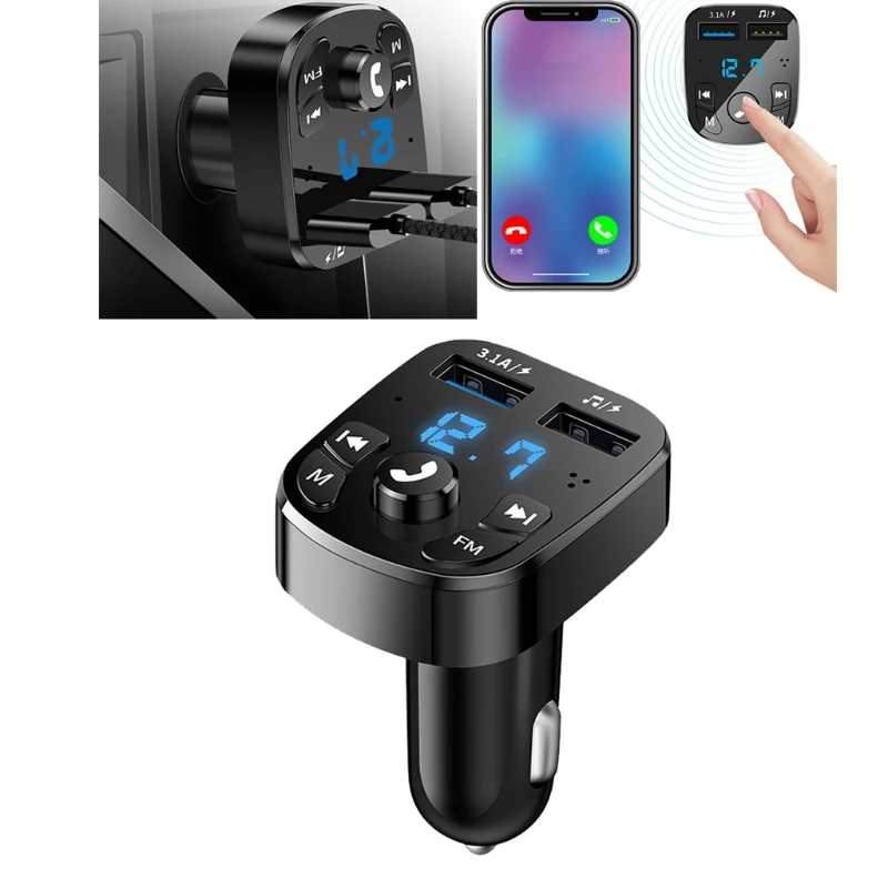 

1Pc Bluetooth-compatible Multifunctional Car Adapter MP3 Player 5.0 FM Transmitter Hands Free Calling USB 3.1A Ports Fast