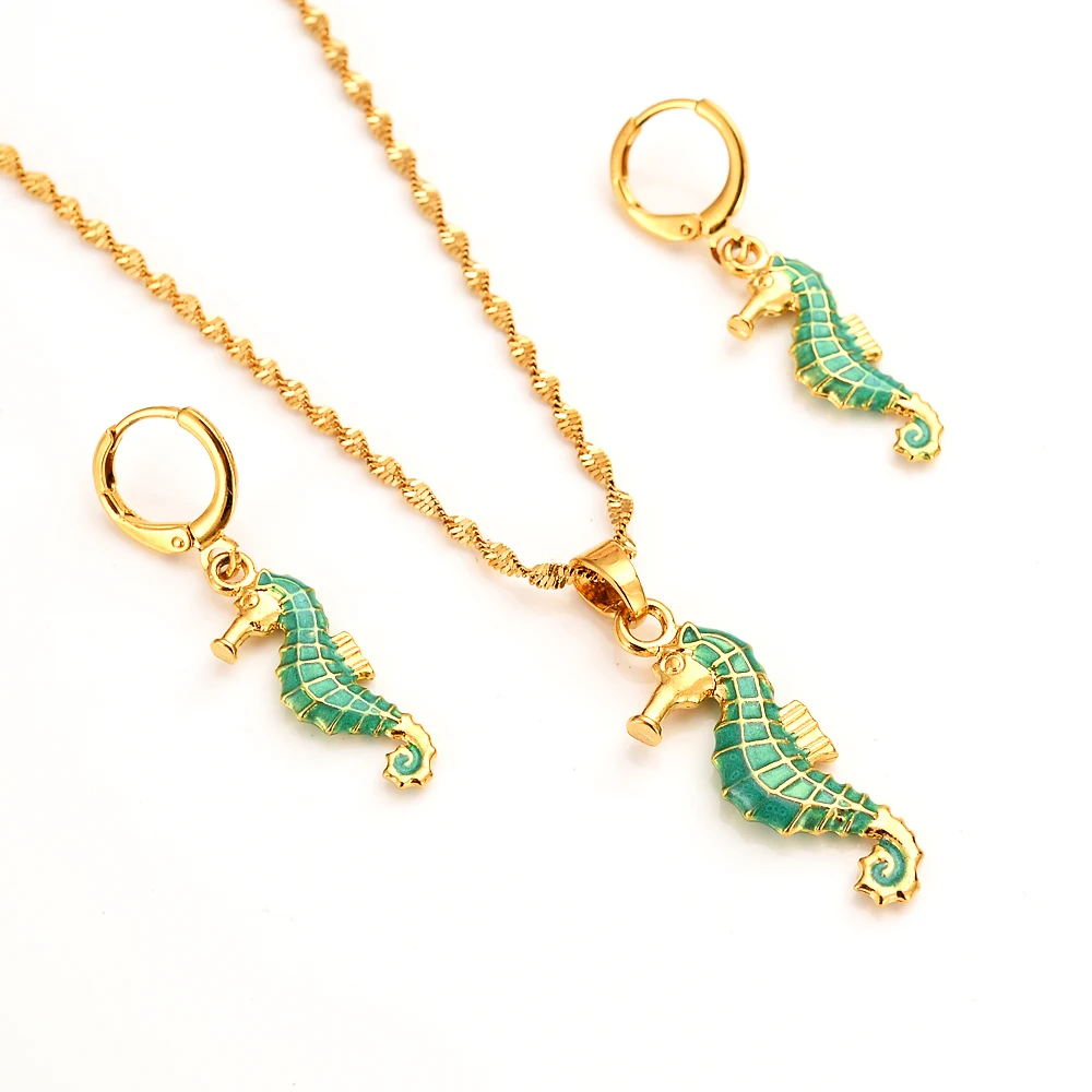 

Hippocampus Jewelry set Aquatic Animal Gold Color PNG Seahorse Jewellerfor Women Papua New Guinea Traditional party Jewelry Gift