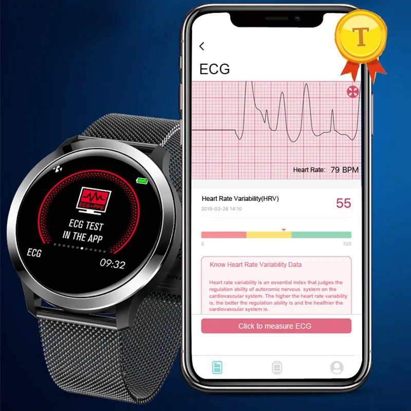 Лидер продаж Смарт-часы для мужчин и женщин ЭКГ ФПГ водонепроницаемый браслет IP68