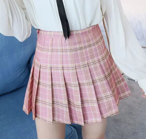 Милые короткие юбки в японском стиле для девочек школьная юбка клетку с высокой