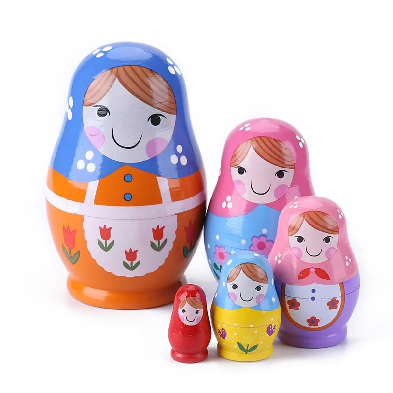 Русская Матрешка, кукла, деревянная, животные, краски, Матрешка, куклы, Babushka, подарок, дети, милые, ручная краска, игрушки, украшение дома, подарки - Цвет: 5pcs
