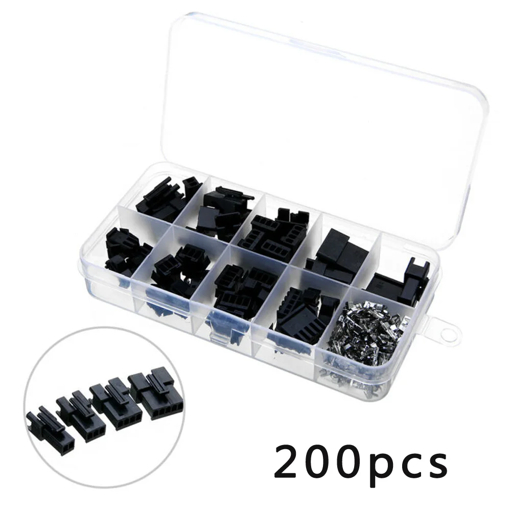 

200pcs Pin Terminal Wire Connectors Jumper Header Socket With Case JST-2.54mm