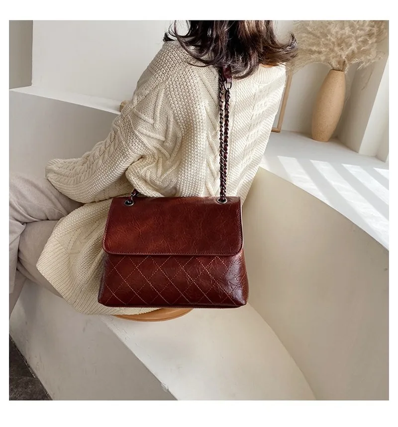 

High-quality fashion ladies rhombic chain bag 2020 new simple and versatile chain shoulder bag retro trendy messenger handbag