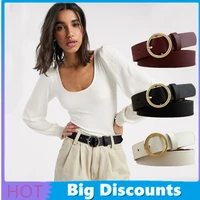 8colors 105cm classic fashion solid pu leather leisure waistband circle metal buckle waist belt for women dress jeans