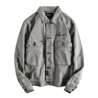 japanese harajuku embroidered streetwear vintage distressed big pockets button up denim jean jacket for men plus size