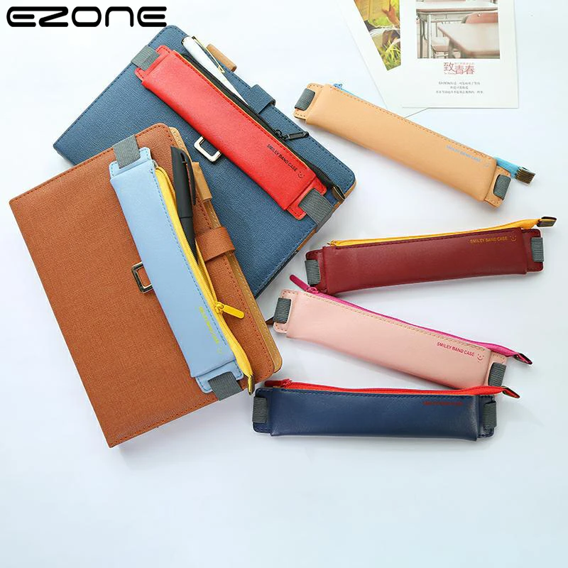 

EZONE Leather Elastic Buckle Pencil Case for Notebook Fashion Pen Bag School Student Stationery Pen Case for Office Easy Carry