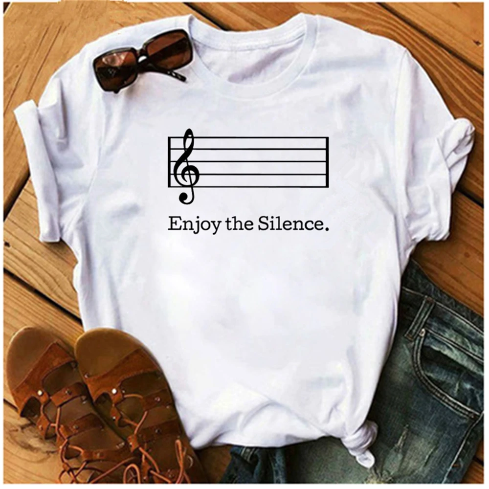 

Enjoy Silent T-shirt Harajuku Neutral Graphic Music Notes Top T-shirt Fun Trendy Women Slogan Summer T-shirt Viper CYMS