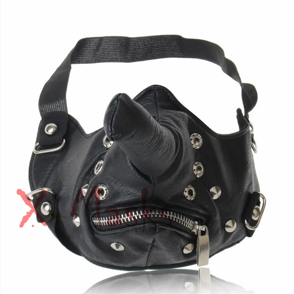 Мужская полиуретановая маска с узелком на молнии в стиле панк для