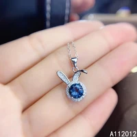 kjjeaxcmy fine jewelry 925 sterling silver natural blue topaz girl new classic pendant necklace support test chinese style