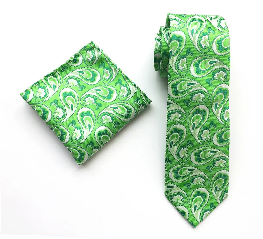 Молодые Для мужчин галстук-бабочка комплект зеленые с пейсли Галстуки платок
