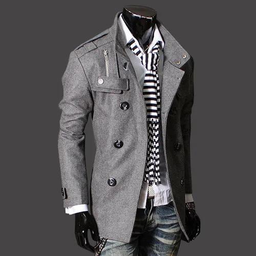 

Hot style of men's hot new double-breasted stand-up collar epaulettes favors the epaulettes long windbreaker Double Breasted