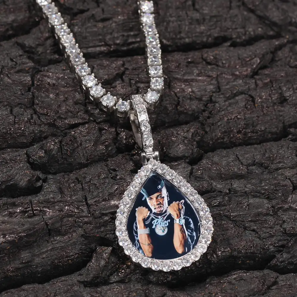 

Custom Photo Memory Medallions Solid Pendant Necklace With Tennis Chain Hip Hop Jewelry Personal Cubic Zircon Chains Gift