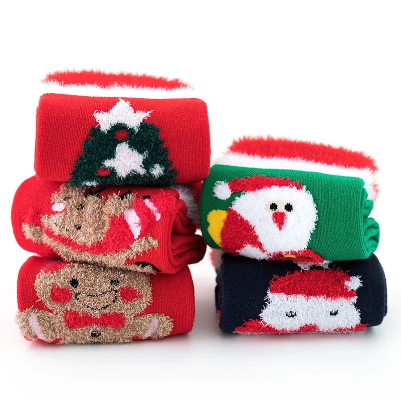 

COFUN 2020 Christmas Winter Long Warm Socks Women Men Thick Cotton Home Santa Claus Christmas elk