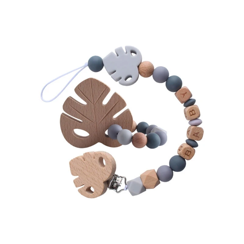 

2 Pcs Baby Leaves Pacifier Chain Teether Rattles Set Nipple Clip Holder Soother