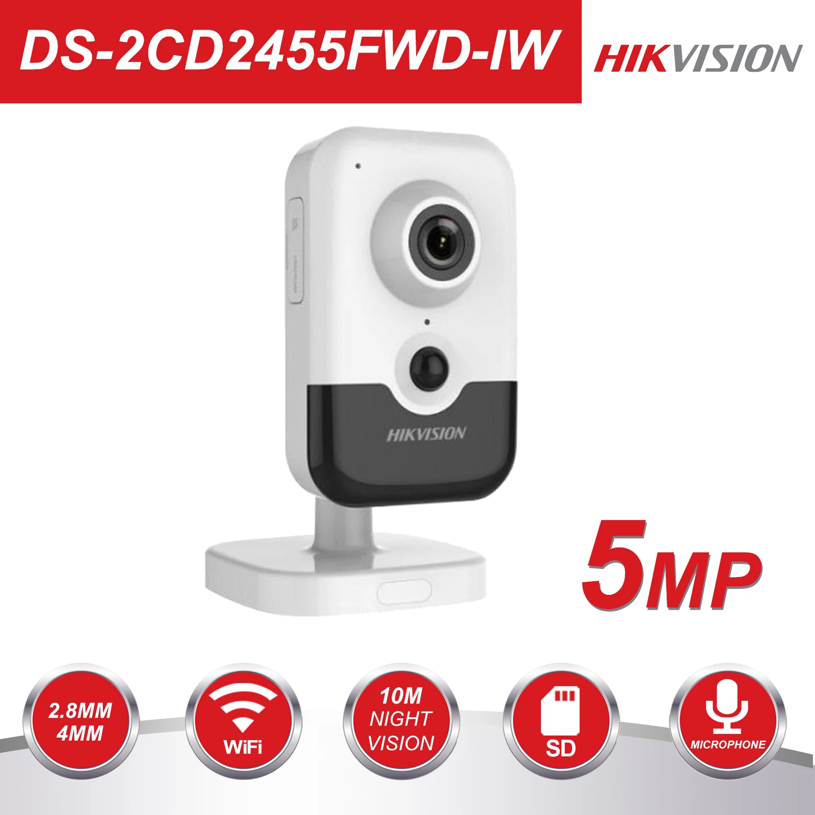 Hikvision Беспроводная ip камера DS 2CD2455FWD IW 5MP домашняя безопасности Cube WiFi Встроенный